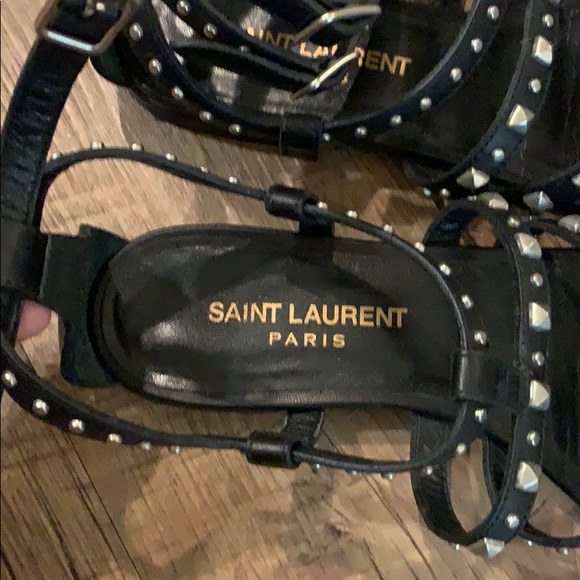 YSL black leather studded gladiator sandals - Picture 2 of 4